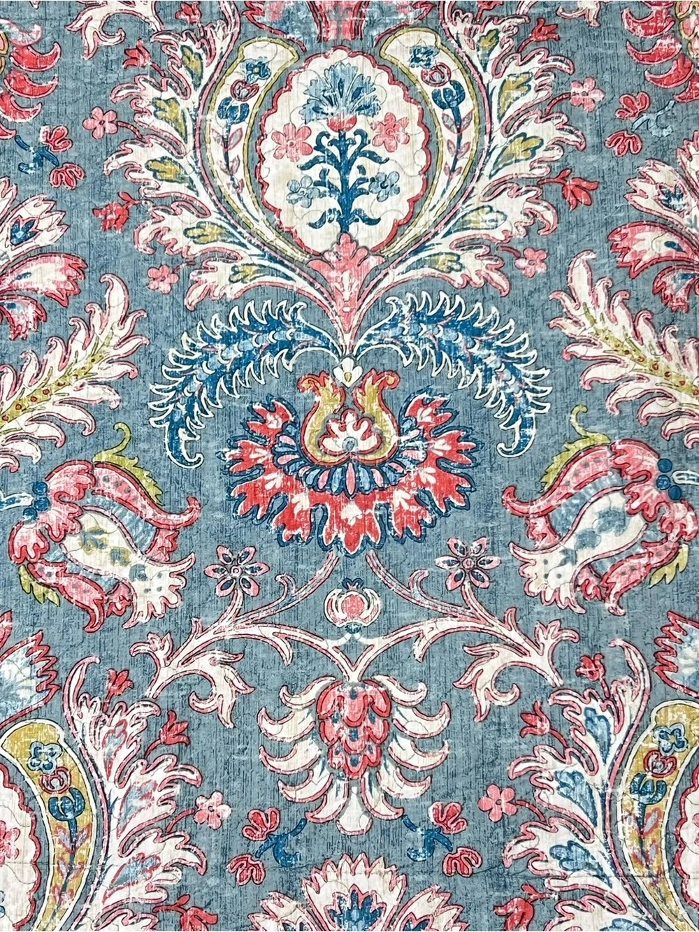 2 Waverly Quilted Shams Standard Pair Blue Floral Paisley Jacobean Bohemian